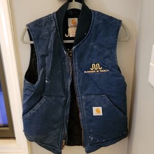 Vintage Carhartt Navy Vest. Medium. Running M Ranch. Sensational Ending. Rare.